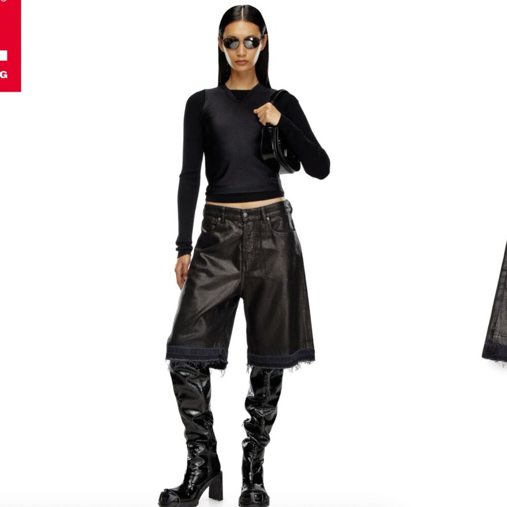 Diesel Jorts in Black Coated Denim as seen on Blackpink LISA